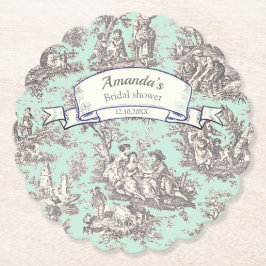 Oude bloemmotief lichtgrijze toile de jouy kartonnen onderzetters