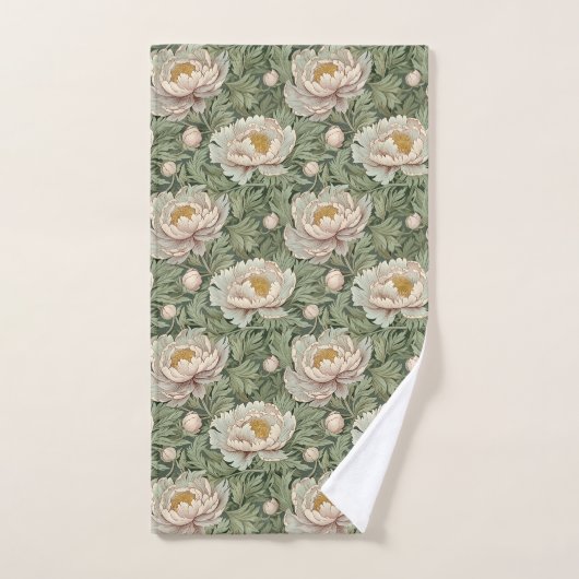 Oude bloemmotief met witte pioenrozen handdoek (Handdoek)