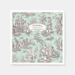 Oude bloemmotief mintgrijze toile de jouy servet