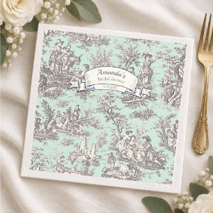 Oude bloemmotief mintgrijze toile de jouy servet