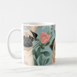 Oude Bloemmotief Pug Patroon Mooie Botanische Hond Koffiemok
