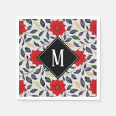 Oude Bloemmotief Rode Klaproos Monogram Servet (Voorkant)