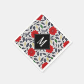 Oude Bloemmotief Rode Klaproos Monogram Servet (Hoek)