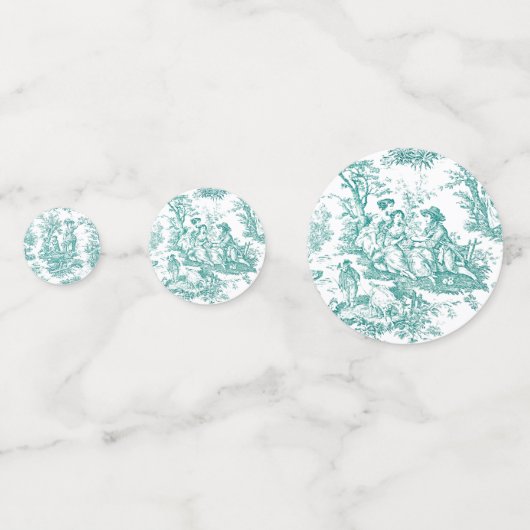 Oude bloemmotief turquoise toile de jouy confetti (Achterkanten)