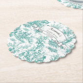 Oude bloemmotief turquoise toile de jouy kartonnen onderzetters (Gekanteld)