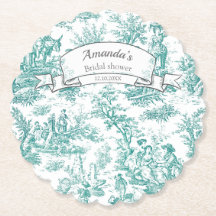 Oude bloemmotief turquoise toile de jouy