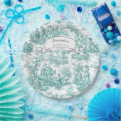 Oude bloemmotief turquoise toile de jouy papieren bordje (Feest)