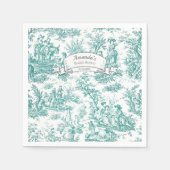 Oude bloemmotief turquoise toile de jouy servet (Voorkant)