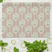 Oude Bloemmotief Witte Rozen Bruin Gestreepte Theedoek (Gevouwen)