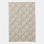 Oude Bloemmotief Witte Rozen Bruin Gestreepte Theedoek (Verticaal)