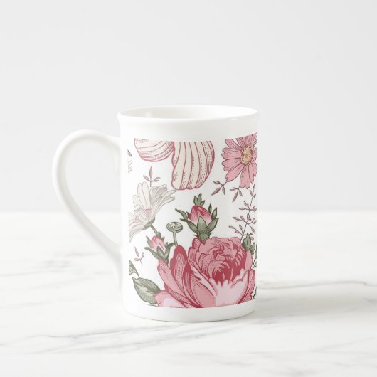 Oude bloempatroon met rozen porselein kop (Links)