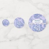 Oude bloemrijke blauwe paarse toile de jouy confetti (Achterkanten)