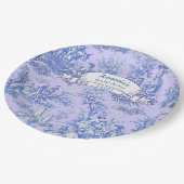 Oude bloemrijke blauwe paarse toile de jouy papieren bordje (Gekanteld)