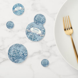 Oude bloemrijke blauwe turkoois toile de jouy confetti