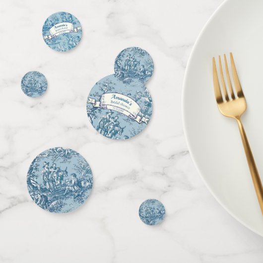 Oude bloemrijke blauwe turkooise toile de jouy confetti (Groep)