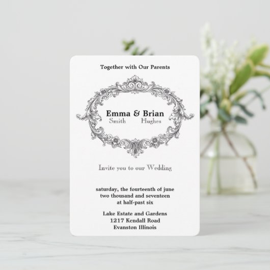 Oude Bloemrijke Bruiloft Kader Kaart (Staand voorkant)