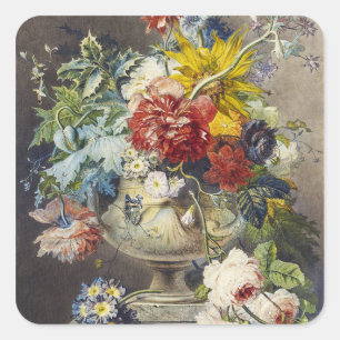 Oude Bloemrijke Elegante Schilderij van een Botani Vierkante Sticker