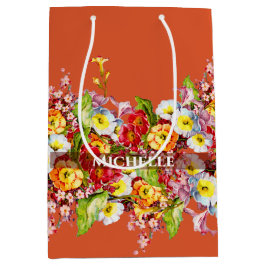 Oude bloemrijke lente primula's Chic Terracotta Medium Cadeauzakje