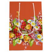 Oude bloemrijke lente primula's Chic Terracotta Medium Cadeauzakje (Achterkant)