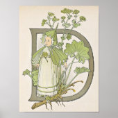 Oude bloemrijke letter D door Ottilia Adelborg Pos Poster (Voorkant)
