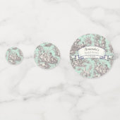 Oude bloemrijke mintgrijze toile de jouy confetti (Achterkanten)