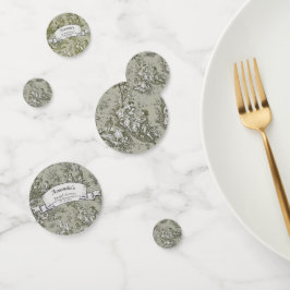 Oude bloemrijke olijfgroene toile de jouy douche confetti