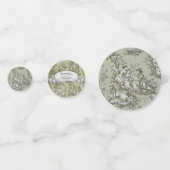 Oude bloemrijke olijfgroene toile de jouy douche confetti (Voorkanten)