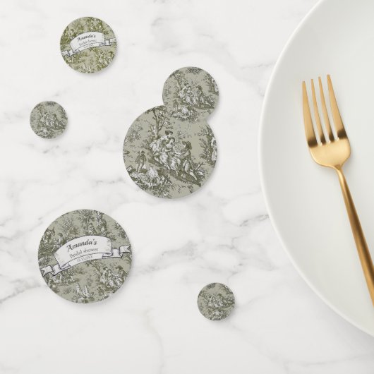 Oude bloemrijke olijfgroene toile de jouy douche confetti (Groep)