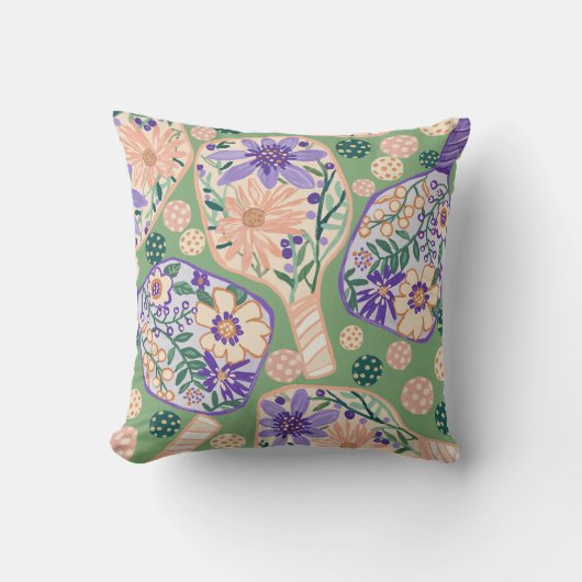Oude bloemrijke pickleball-ontwerp kussen (Voorkant)