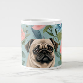 Oude Bloemrijke Pug Patroon Mooie Botanische Hond  Grote Koffiekop