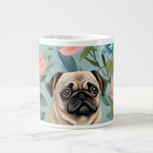 Oude Bloemrijke Pug Patroon Mooie Botanische Hond Grote Koffiekop