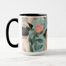 Oude Bloemrijke Pug Patroon Mooie Botanische Hond