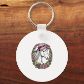 Oude Bloemschildering Paard Portret Vector Kunston Sleutelhanger (Voorkant)