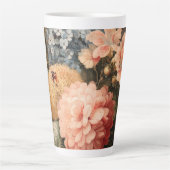 Oude bloemstilleven met rode en witte bloei latte mok (Voorkant)