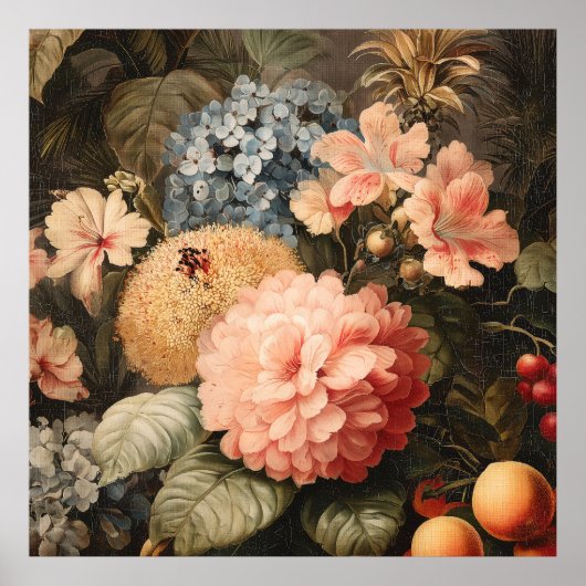 Oude bloemstilleven met rode en witte bloei poster (Voorkant)