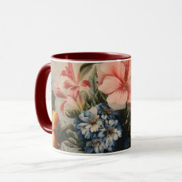 Oude bloemstilleven met tropische bloemen mok