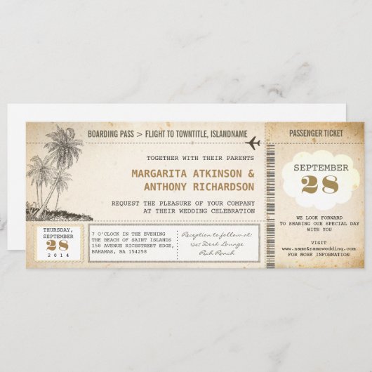 Oude Boarding Pass Vlucht bruiloft uitnodigingen (Voorkant / Achterkant)