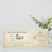 oude boardingpass strand bruiloft uitnodigingen me (Staand voorkant)