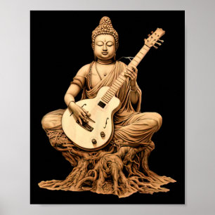 Oude Boeddha die gitaar speelt Yoga Boeddhistische Poster