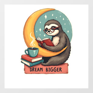 Oude Boek Luiaard Lezer Liefhebber Cute Retro Desi Raamsticker