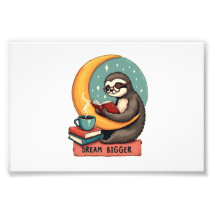 Oude Boek Luiaard Lezer Schattig Retro Design Foto Afdruk