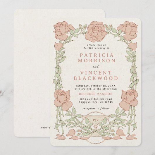 Oude boek Roos Lijst bruiloft uitnodiging (Voorkant / Achterkant)