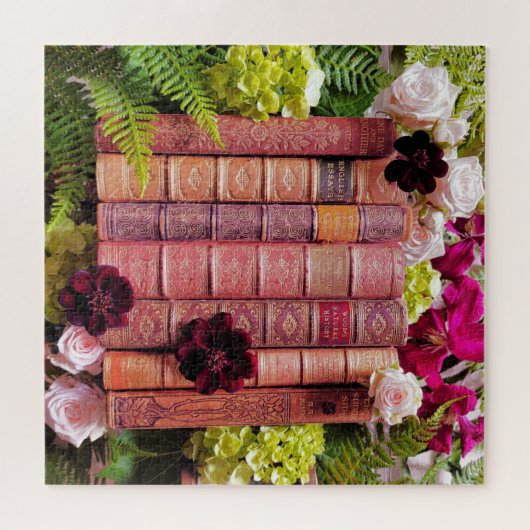 Oude Boek Spines & Rozen Legpuzzel (Horizontaal)