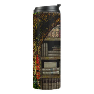 Oude boekbibliotheek thermosbeker