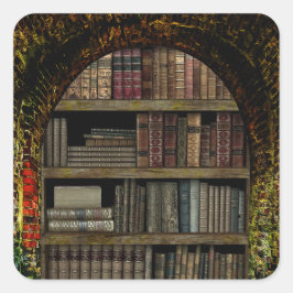 Oude boekbibliotheek vierkante sticker