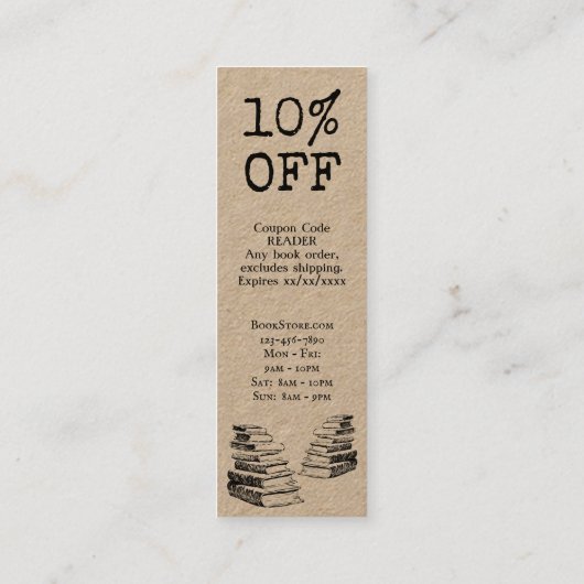 Oude Boeken Bewerkbare Winkel Korting Kaart Mini Visitekaartje (Achterkant)
