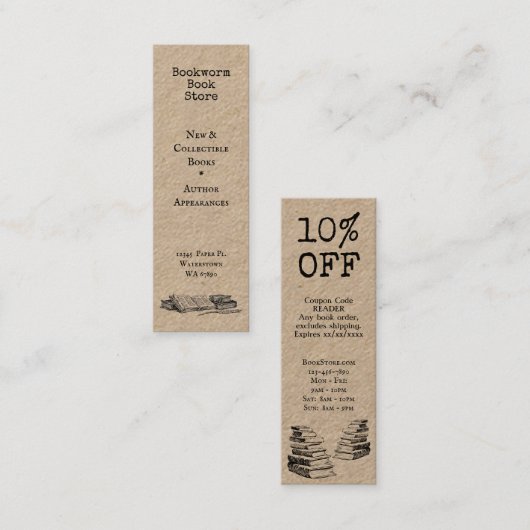 Oude Boeken Bewerkbare Winkel Korting Kaart Mini Visitekaartje (Voorkant / Achterkant)