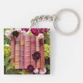 Oude Boeken en Bourgogne Bloomen Sleutelhanger (Achterkant)