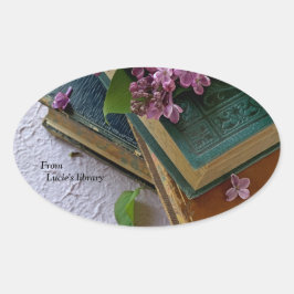 Oude boeken en broodjes ovale sticker