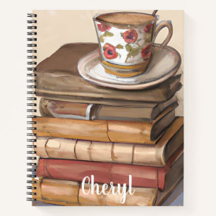 Oude boeken en een kopje koffie gepersonaliseerd